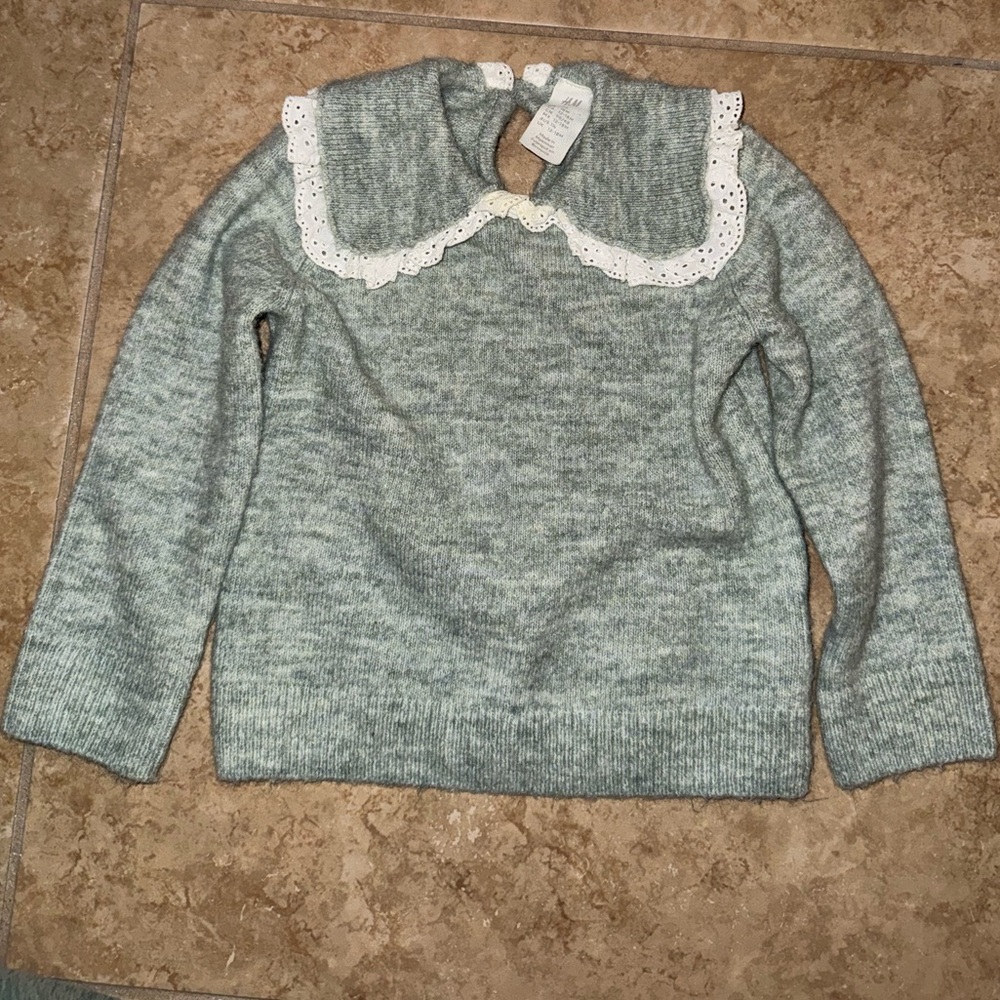 H&M Light Gray Sweater with Lace Collar